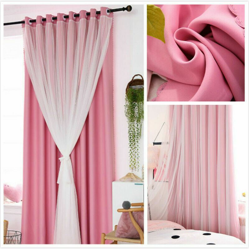 1PC Tende Oscuranti Doppio Strato per Letto Camera Fairy Pizzo Tulle Occhielli