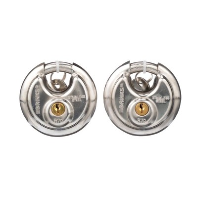 New Brinks Stainless Steel 70mm Keyed Discus Padlock with 5/8in Shackle, 2 Pack