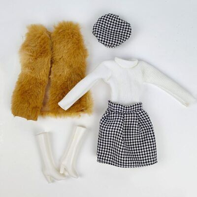 Fur Fashion Clothes Set For 11.5'' Doll Outfits Plaided Dress Vest Coat Hat Boots
