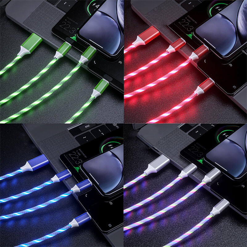 3 in 1 LED Fast Charging Cable Cell Phone Charger Cord For iPhone Type-C USB