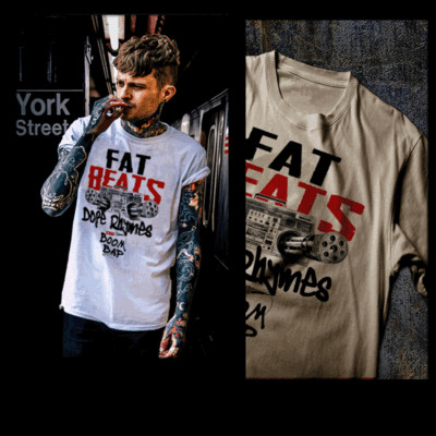 Hip Hop T-shirt NY DJ 90s Rap Music Fat Beats and Rhymes Kicks Bass Snare Hi Hat