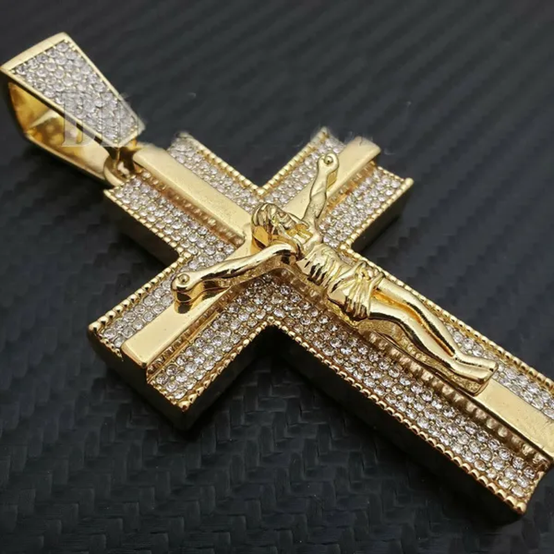 Men'S Iced Gold/Silver Hip Hop Large Holy Jesus Cross Bling Lab Diamond Charm Pendant
