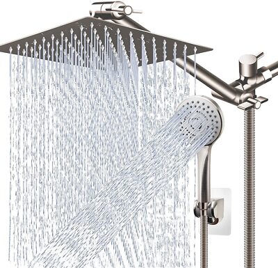 8  Rain Square Shower Head with Handheld Spray Combo High Pressure Adjustable