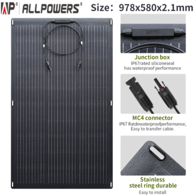 ALLPOWERS SF-100 100W  Flexible Solar Panel Charger Waterproof Monocrystalline