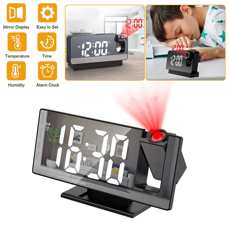 LED Digital Projection Alarm Clock Temperature Date Snooze C