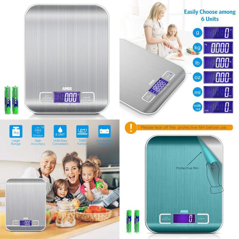 AMIR Digitale Küchenwaage, 5000g x 1g Briefwaage, Digitalwaage Professionelle W