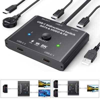 USB C DATA PD USB-C bidirectional Type C switch Splitter 2 in 1 out 1 in 2 out