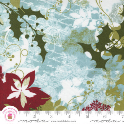 Moda PEPPERMINT BARK 30690 13 Aqua Blue Floral BASIC GREY Quilt Fabric CHRISTMAS