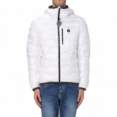 Pre-owned Blauer Men's  Onda Wawe Glossy Nylon Puffer Jacket White Ai24