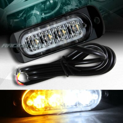 4 LED CAR TRUCK EMERGENCY BEACON HAZARD WARNING FLASH STROBE LIGHT WHITE/AMBER