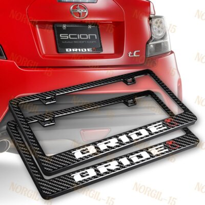 2PCS For JDM BRIDE 100% Real Carbon Fiber License Plate Frame W/ Caps Screws