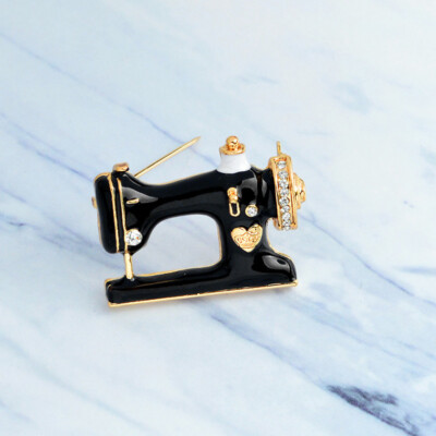 1pc Sewing Machine Black Enamel Collar Brooch Pin Women Jewelry Arts Crafts Gift