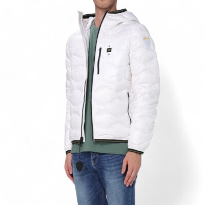 Pre-owned Blauer Men's  Onda Wawe Glossy Nylon Puffer Jacket White Ai24
