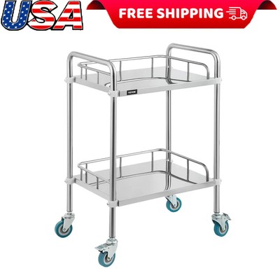 US 2-Shelf Lab Cart w/ Wheels Stainless Steel Rolling Cart Medical Dental Fixing