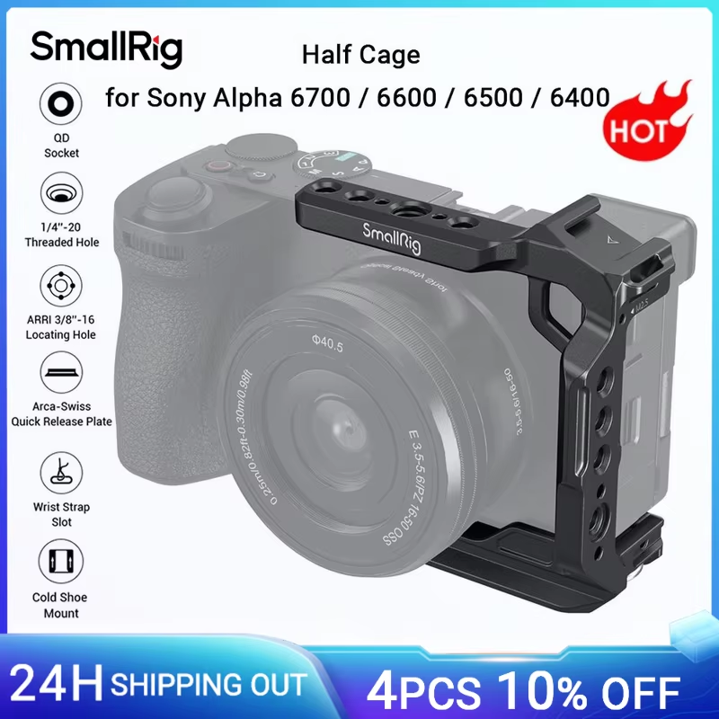 Half Cage for Sony Alpha 6700/6600/6500/6400 Built-in Quick Release Plate for Ar