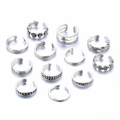12PCs/set Adjustable Jewelry Retro Silver Open Toe Rings Ring Foot Finger
