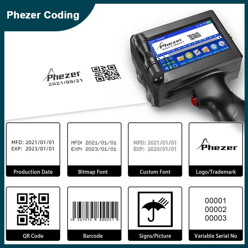 12.7/25.4mm Label Printer Handheld Inkjet Printer QR Bar Batch Code Date Number