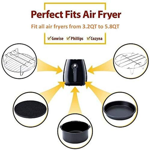 Deep Fryers Universal Air Fryer Accessories Including 7 inch 8 PCS, Black