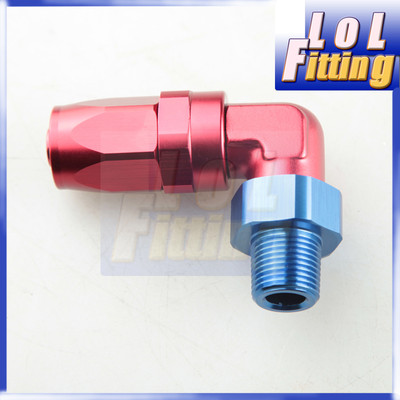 -6 AN AN6 6AN To 3/8'' NPT 90 Degree Swivel Hose End Fitting Adapter Red/Blue