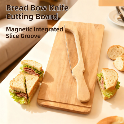 Portable Magnetic Bread Slicing Set with Serrated Knife &amp; Wooden Board