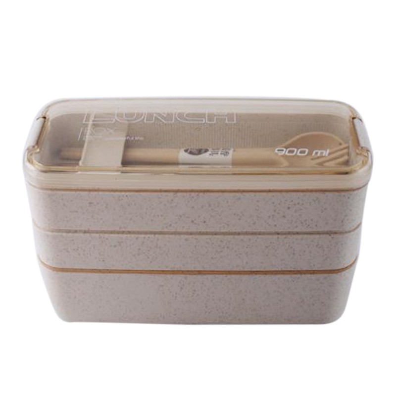 Schulhaus 900ml Gesunde Brotdose 3-lagig Weizenstroh Bento Boxen Mikrowelle