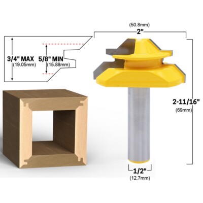 45 Degree Lock Miter Router Bit - Up to 3/4'' Stock 1/2'' Shank