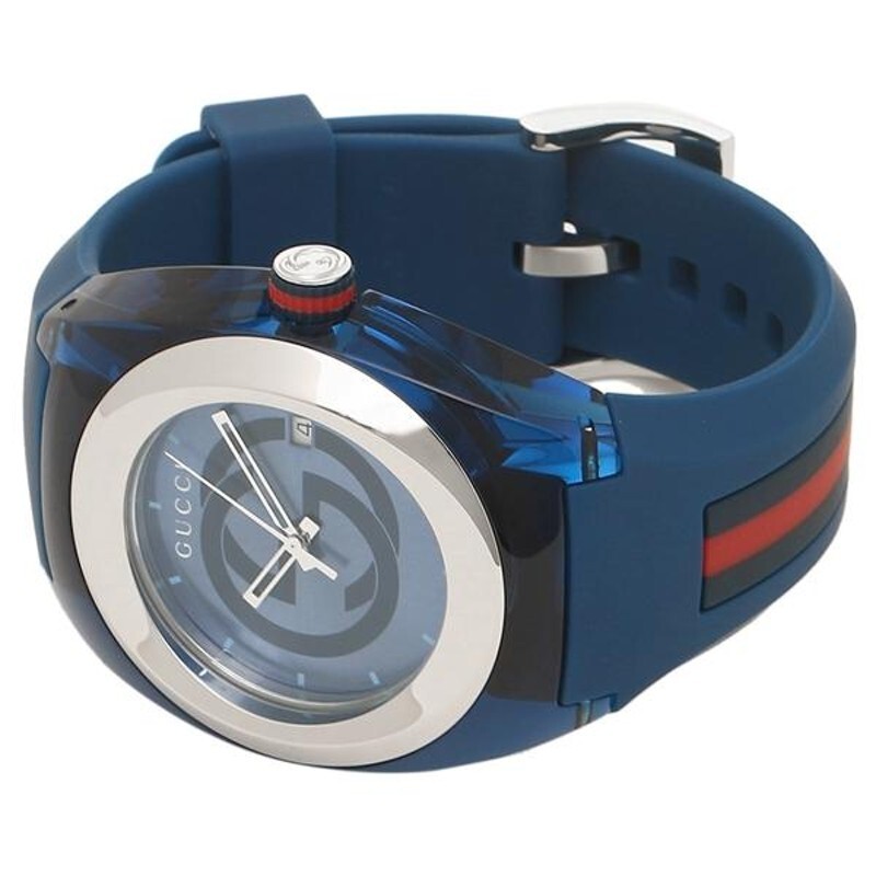 Pre-owned Gucci $680 Msrp |  Sync Xxl Men's Blue Rubber Band Watch - Ya137104