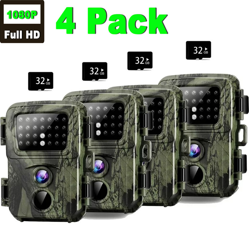 4 Pack-1080P Hunting Game Trail Camera 20MP Wildlife Waterproof Cam Night Vision