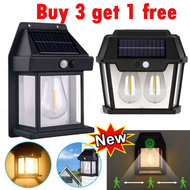 Outdoor Solar Wall Light Tungsten Filament Motion Sensor Courtyard Fence Lamp