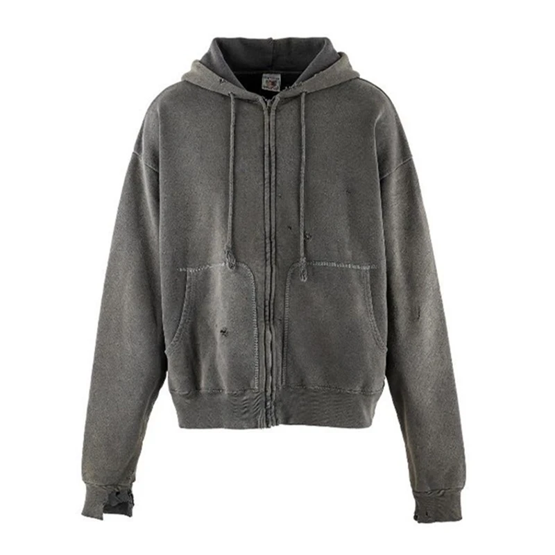 SAINT Mxxxxxx HOODIE/DBL-FC ZIP Distressed Cotton Full-Zip Hooded Jackets
