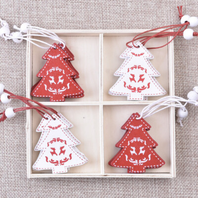 12PCS Wooden Christmas Tree Hanging Ornament DIY Xmas Pendants Gifts Decorations