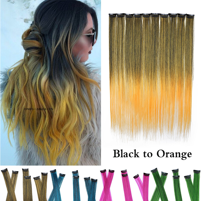 10 pcs Multi Color Highlight Streak Ombre Pink Clip In Hair Extensions for Human