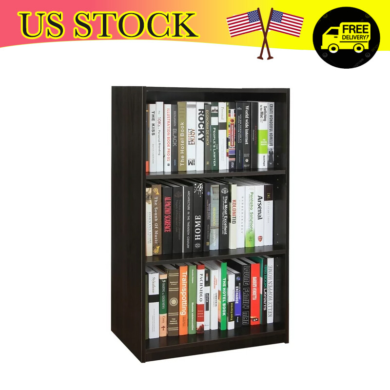 3 Tier Bookcase Adjustable Shelf Storage Shelving Book Wide Bookshelf Espresso