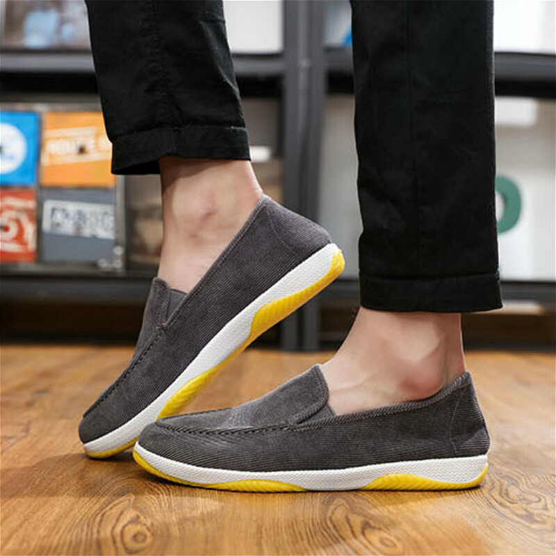 Stylish Men Slip On Canvas Shoes Casual Loafers Flat Soft Boat Shoes Grey