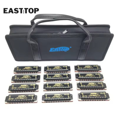 EASTTOP 10Holes Harp Diatonic Blues Harmonica Set Of 12 Mouth Organ Set T008K-12