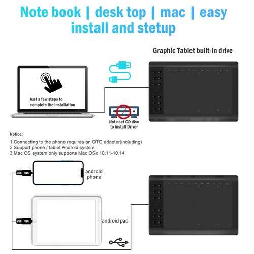 Artist Pro Graphics Drawing Tablet with Screen Battery-free pen 12 Shortkey NEW