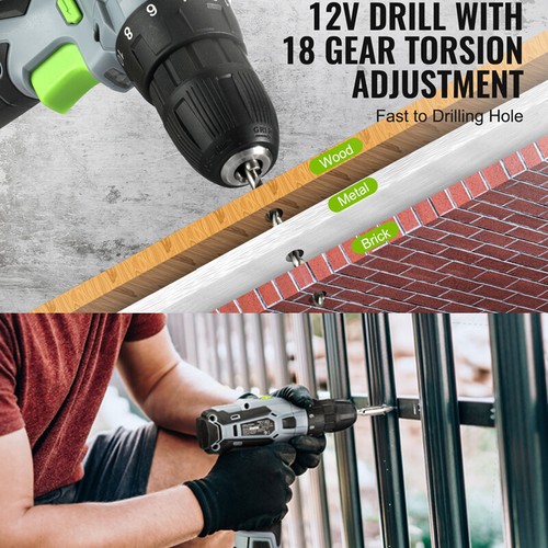 WORKPRO 12V Cordless Drill Driver Kit 3/8" Keyless Chuck Screwdriver Driver Tool