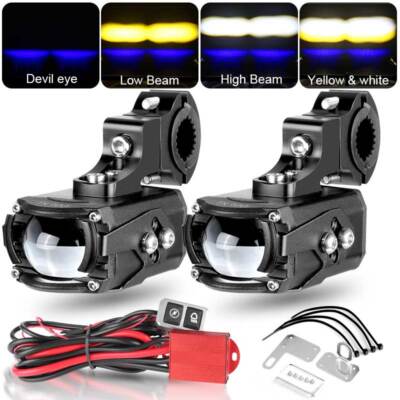 2x 100W 10000LM LED Motorcycle Driving Fog Spot Light Auxiliary Lamp White+Amber