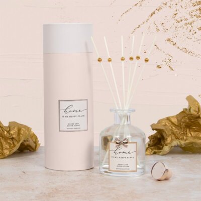 Home is My Happy Place White Boutique Reed Diffuser Peony and Blush Suede 200ml