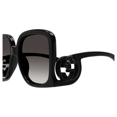 Pre-owned Gucci Gg1326s-001-58 Black Sunglasses In Gray