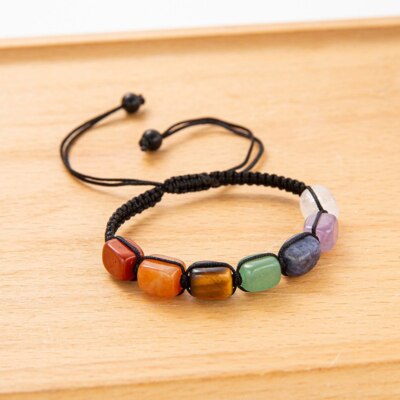 Natural 7 Chakra Healing Crystal Quartz Stone Bead Bracelet Bangle Jewelry Gift