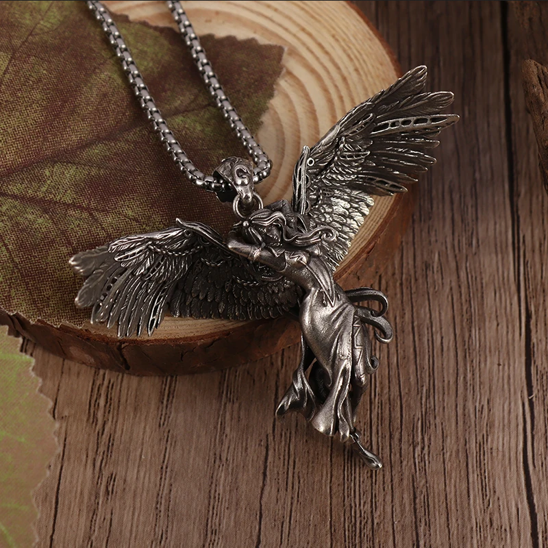 Ecstasy Angel Jewelry Vintage Silver Sexy Goddess Standing Pendant Necklace