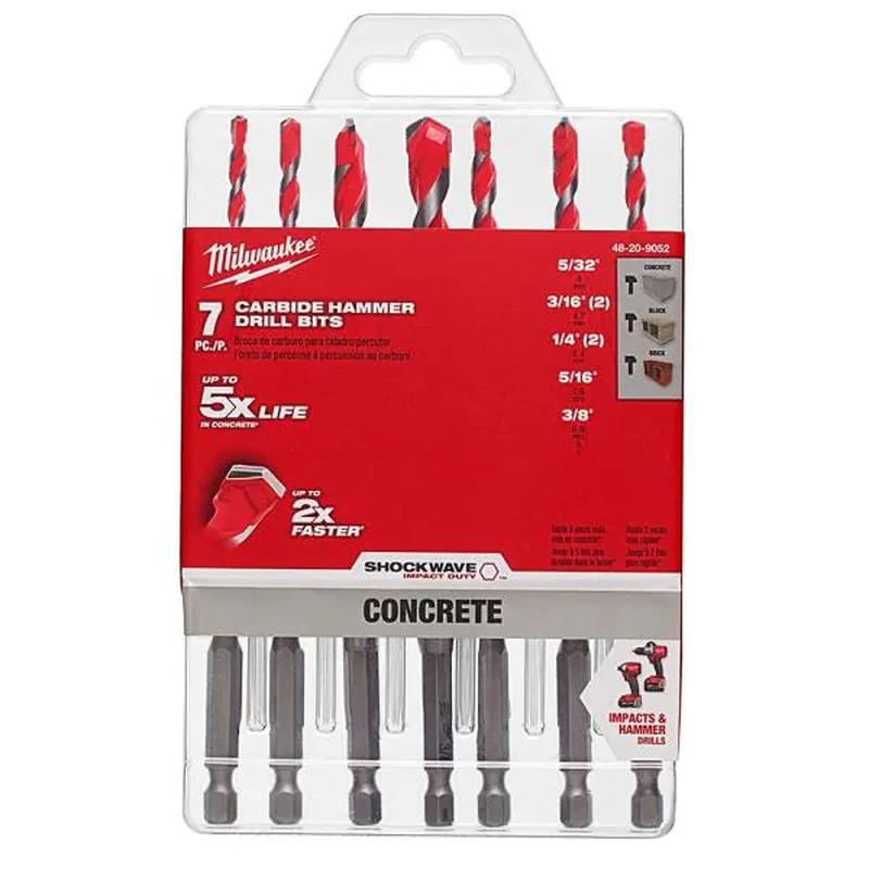 Carbide SHOCKWAVE Hammer Drill Bit Kit 7-Piece for Concrete 