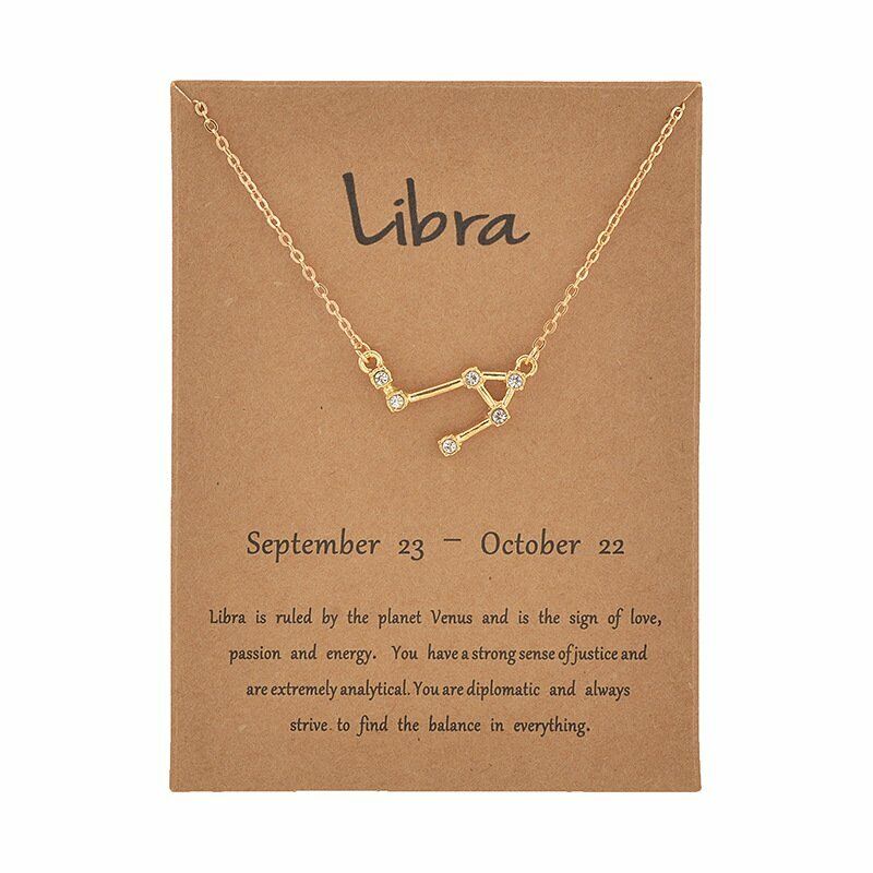 12 Constellations Zodiac Gold Plated Pendant Necklace Simple Letters Virgo Libra