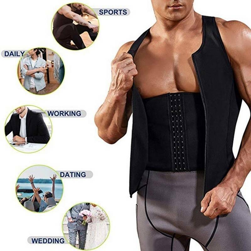 Men Neoprene Sauna Thermo Sweat Body Shaper Waist Trainer Fat Burner Vest Corset