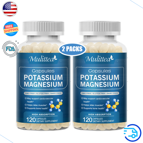 Potassium Magnesium Supplement 120 Capsules Support Muscle Bone Heart Health