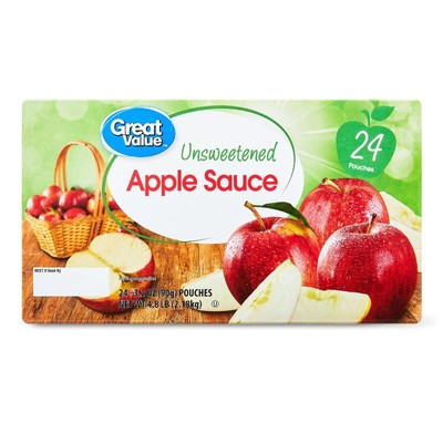 New Great Value Unsweetened Applesauce, 3.2 oz, 24 Pouches