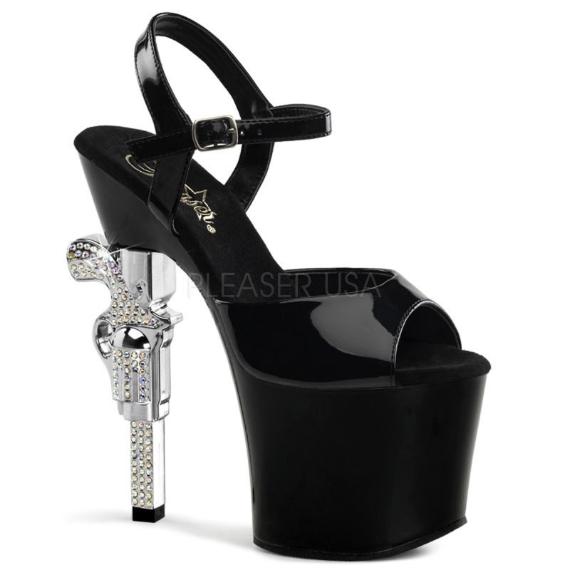 PLEASER PLEASER REVOLVER-709 PLATEAU SANDALETTE SCHWARZ LACK REVOLVER STRASS TABLEDANCE