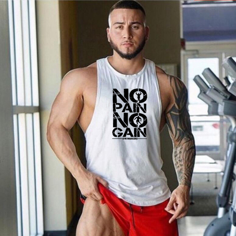 Débardeur Homme WAZZAP 'No Pain No Gain' - 100% Coton - Fitness, Musculation - Stringer Tank Top