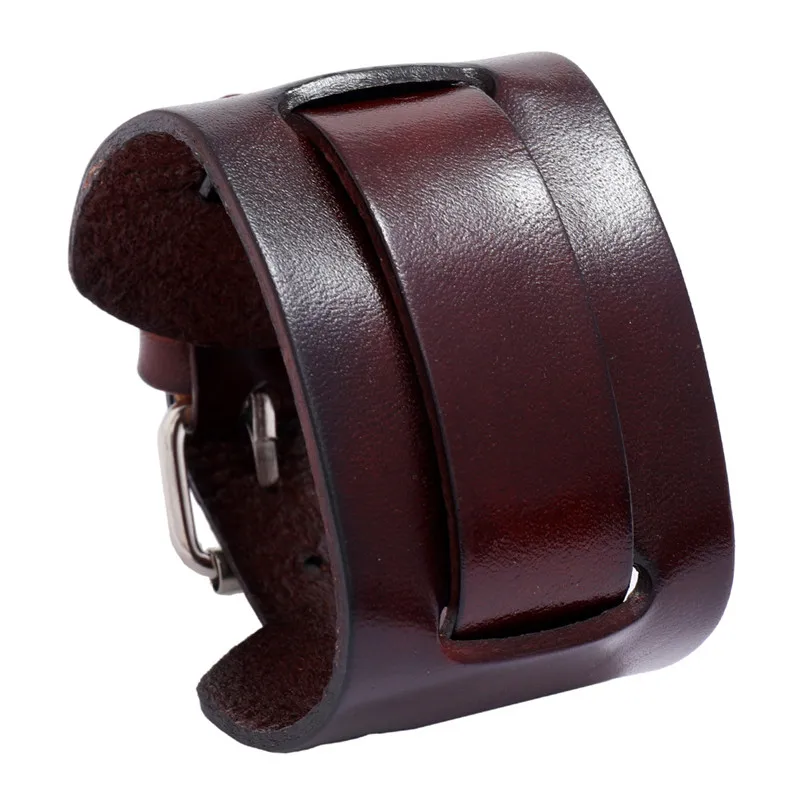 Wide Genuine Leather Bracelet Brown Black Wide Cuff Bracelets Bangles Vintage